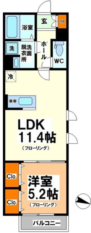 ウェルスクエア幡ヶ谷(1LDK/1階)の間取り写真