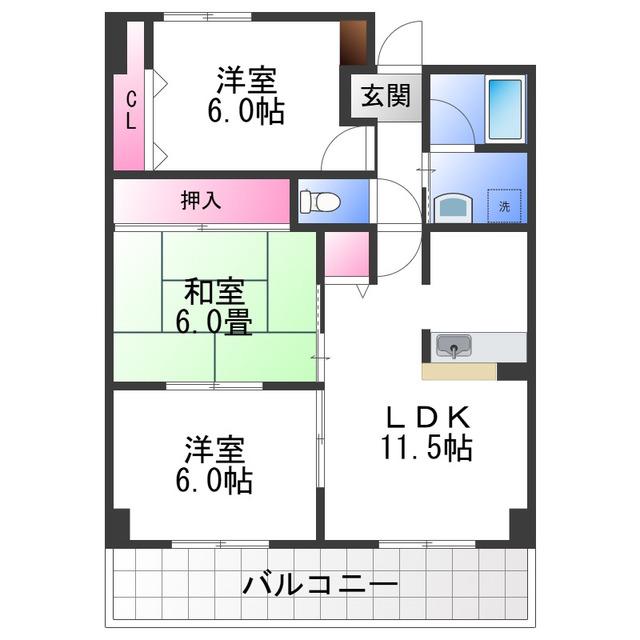 サンクレスト岸和田(3LDK/2階)の間取り写真