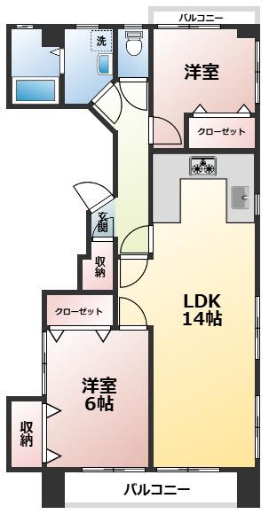 ハイツトータス(2LDK/4階)の間取り写真