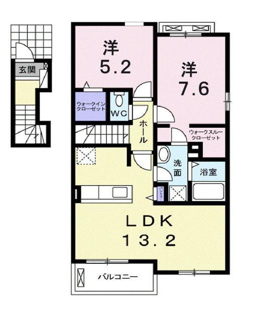 プラシード柚木 B棟(2LDK/2階)の間取り写真