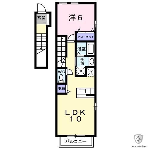 リバーサイド(1LDK/2階)の間取り写真