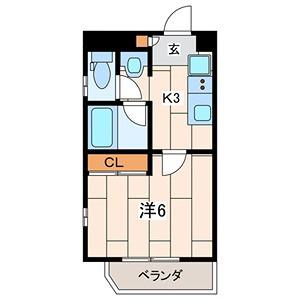 ヴァンヴェール1(1K/3階)の間取り写真