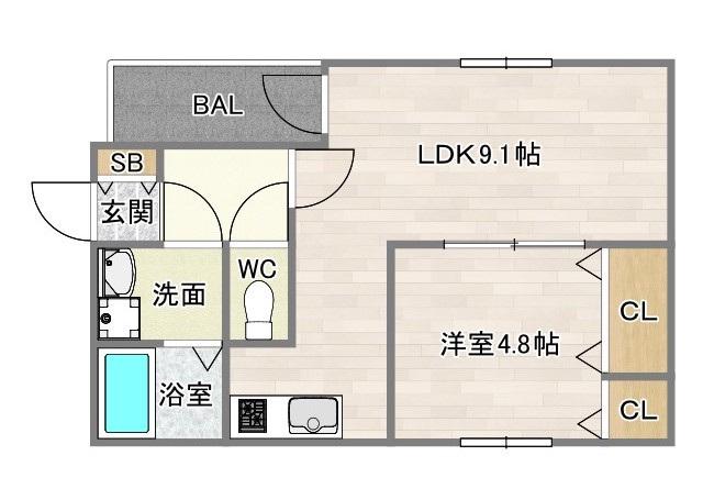ミカーサ阿倍野昭和町(1LDK/2階)の間取り写真