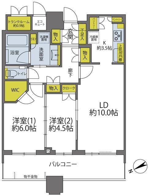 パークシティ武蔵小杉ザ グランドウイングタワー(2LDK/35階)の間取り写真
