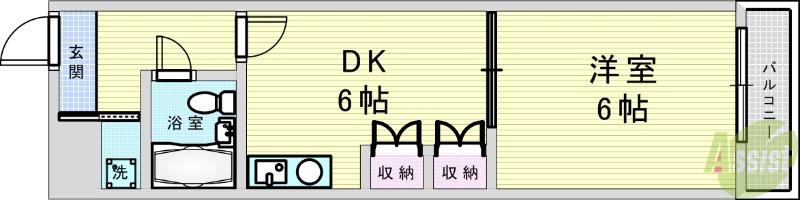 旭シックスマンション(1DK/2階)の間取り写真
