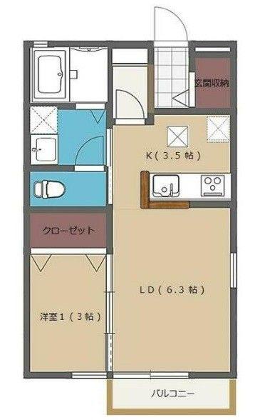 サンビレッジ画図東D(1LDK/1階)の間取り写真
