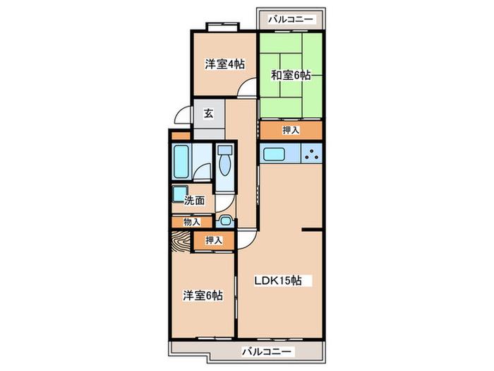 サニーヒル表山6号棟(3LDK/3階)の間取り写真