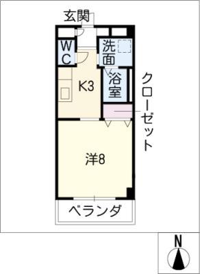 ラヴニール(1K/2階)の間取り写真