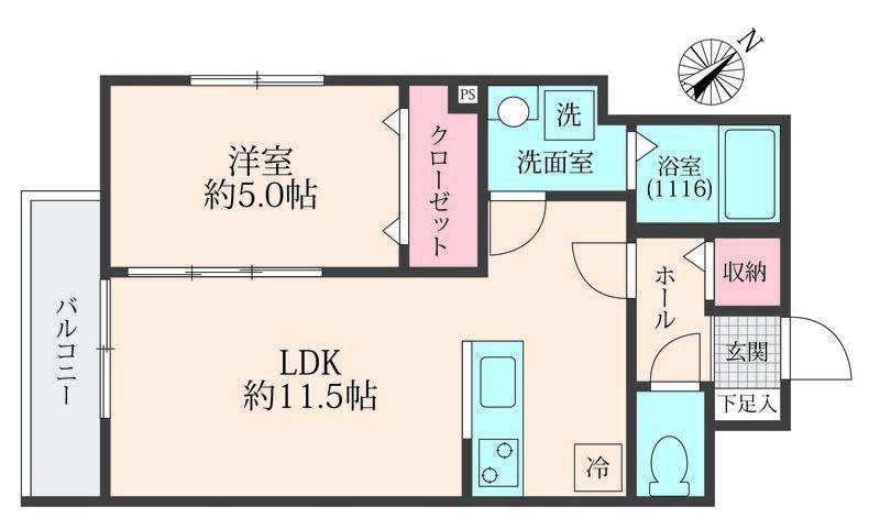ミリアビタ稲毛東(1LDK/1階)の間取り写真