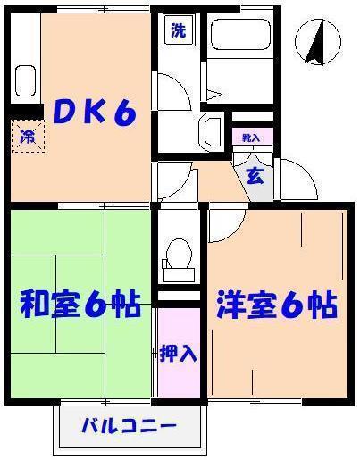 ソネンハイムA(2DK/1階)の間取り写真