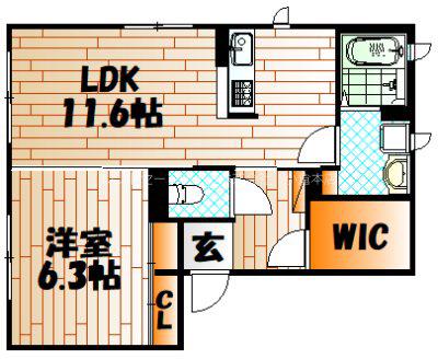 ヴィラパルコB棟(1LDK/1階)の間取り写真