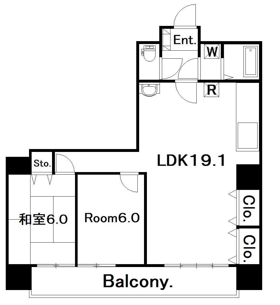 三央ビル樺島(2LDK/4階)の間取り写真