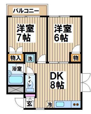 杉田レジデンス(2DK/3階)の間取り写真