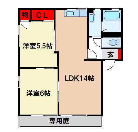 ヴィラージュ松倉C棟(2LDK/1階)の間取り写真