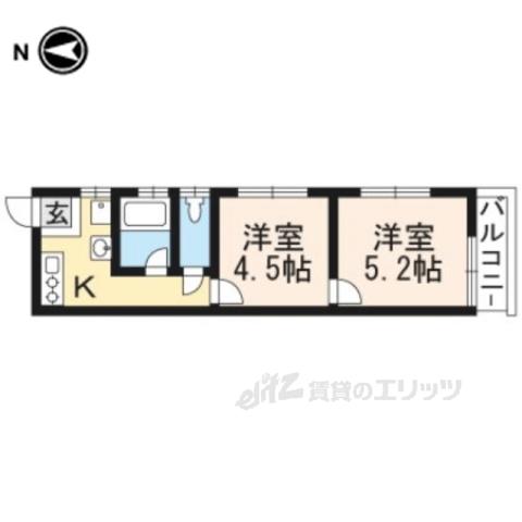 叡山電鉄叡山本線 元田中駅 徒歩2分 2階建 築6年(2K/2階)の間取り写真