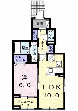 グラン サウス(1LDK/1階)の間取り写真