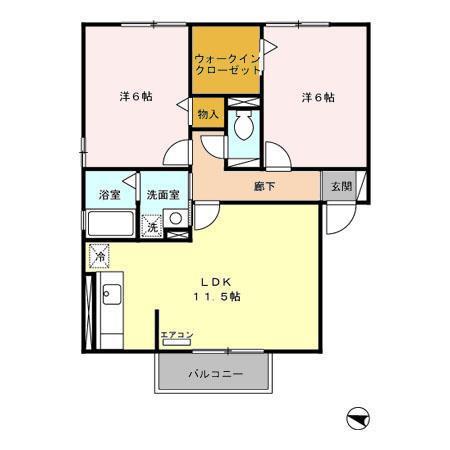 クレールコート八橋(2LDK/1階)の間取り写真
