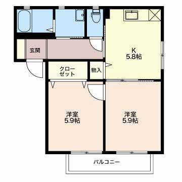 フォンテーヌ東A/B(2K/2階)の間取り写真