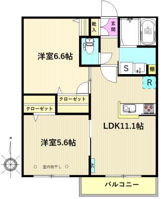 ベルモア(2LDK/1階)の間取り写真