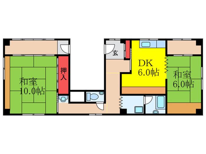細川ビル(2DK/2階)の間取り写真