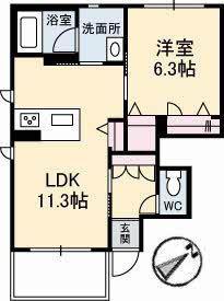 DEAR COURT新涯(1LDK/1階)の間取り写真