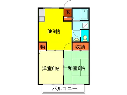 ウィスタリアヴィレッジ(2DK/2階)の間取り写真