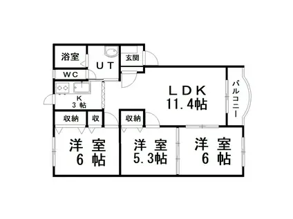 サニーフラットYOU(3LDK/1階)の間取り写真
