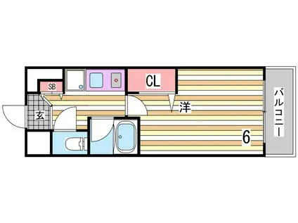 エスリード三宮フラワーロード(1K/2階)の間取り写真