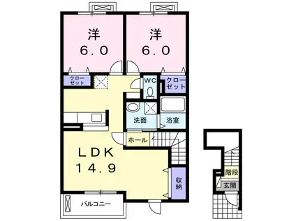 アーバン松浪II(2LDK/2階)の間取り写真