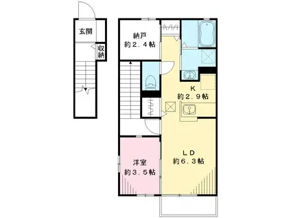 ラ・フォンテーヌ B(1SK/2階)の間取り写真