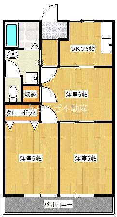 バームハイツ(2LDK/3階)の間取り写真