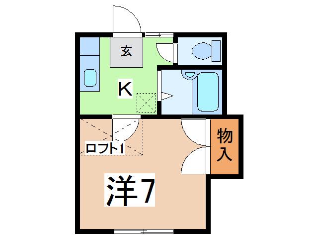 エメラルドグリーン(1K/2階)の間取り写真