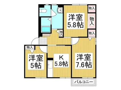 フレグランスパルファンII B棟(3K/1階)の間取り写真