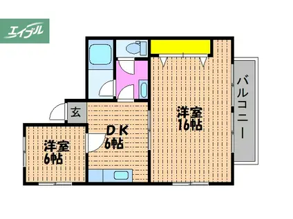 ファーレンハイトII(2DK/2階)の間取り写真