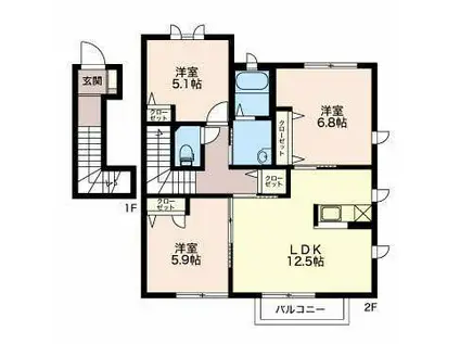 K.Tタウン C棟(3LDK/2階)の間取り写真