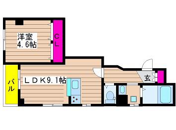 プレジール京町堀(1LDK/2階)の間取り写真