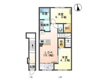 ミルフルール(2LDK/2階)の間取り写真