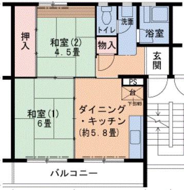 有野団地B(2DK/4階)の間取り写真