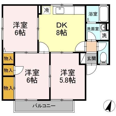アビーロード D棟(3DK/2階)の間取り写真