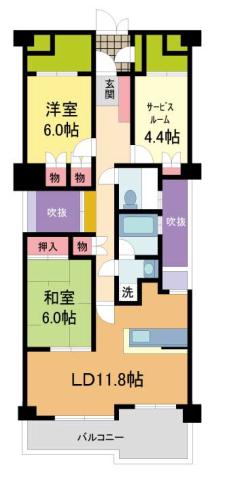 コート芦屋朝日ヶ丘4号棟(2SLDK/4階)の間取り写真