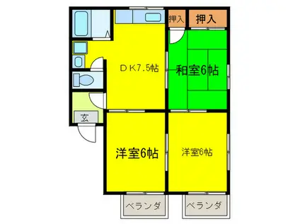 藤原ハイツII棟(3DK/2階)の間取り写真