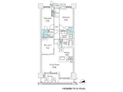 パークシュロス芦屋(3LDK/1階)の間取り写真