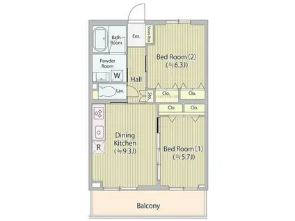 ホワイトガーデン久我山(2DK/3階)の間取り写真