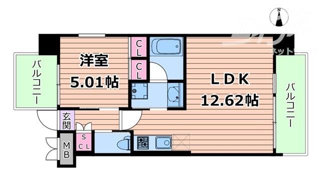 プレジオ三国EURO(1LDK/10階)の間取り写真
