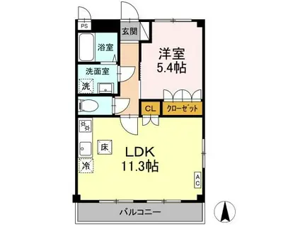 CORPOさくらC(1LDK/1階)の間取り写真