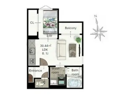 レガリスト東照宮8(1LDK/1階)の間取り写真