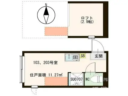 エルキュールテラス(ワンルーム/1階)の間取り写真