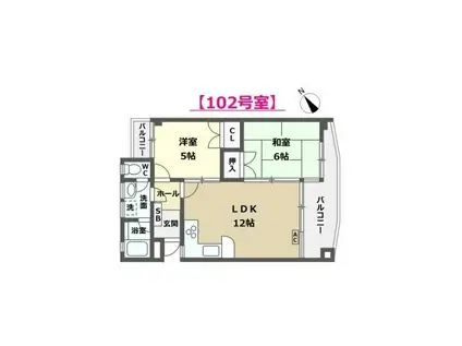 ラストラス泉野(2LDK/1階)の間取り写真