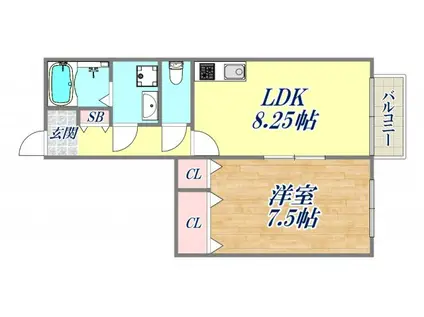 メゾン高松ⅤB棟(1LDK/2階)の間取り写真