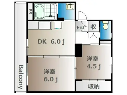 ヴィラナリー建部1号棟(2DK/4階)の間取り写真
